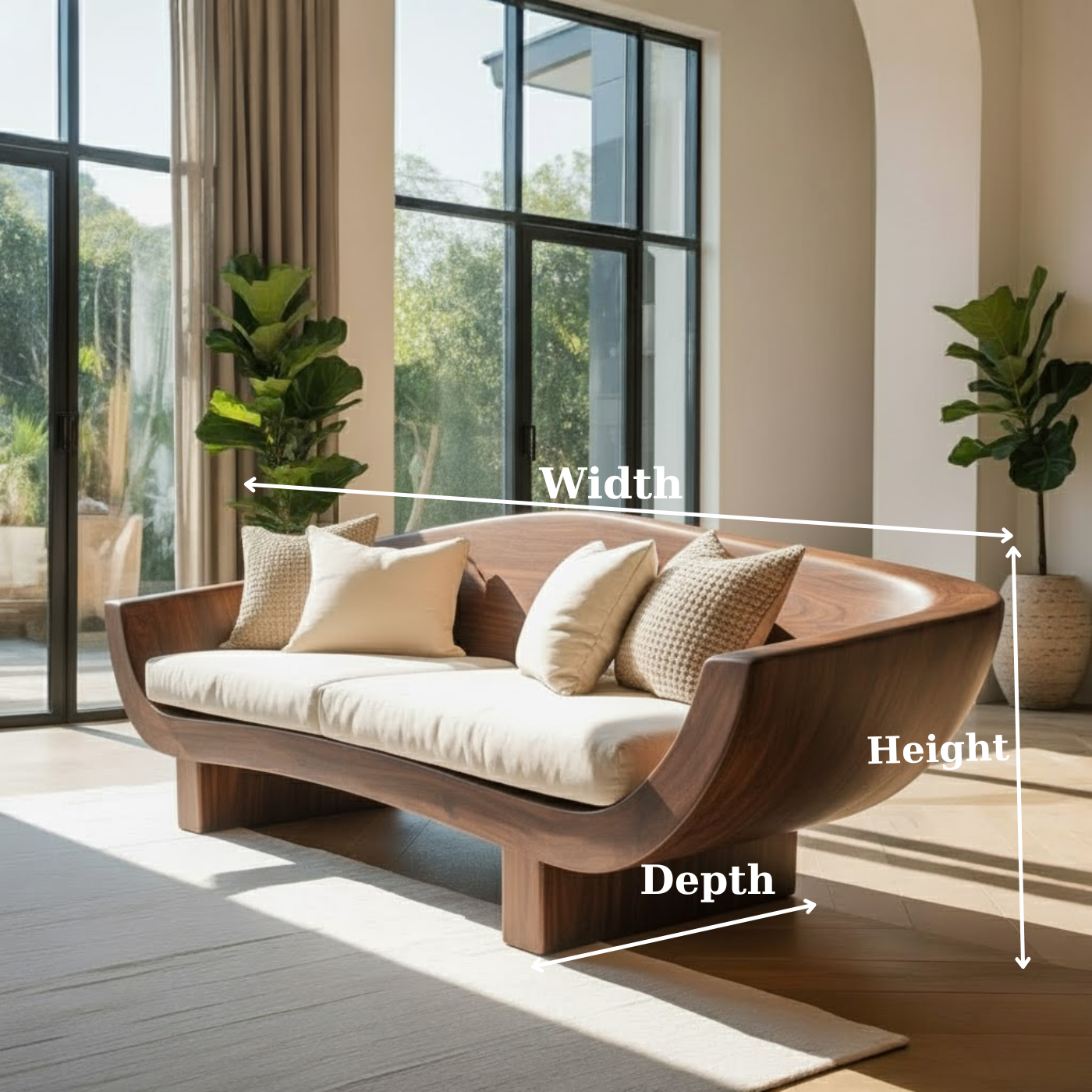 Handcrafted Solid Walnut Sofa – Modern Sculptural Wood Couch with Curved Organic Design