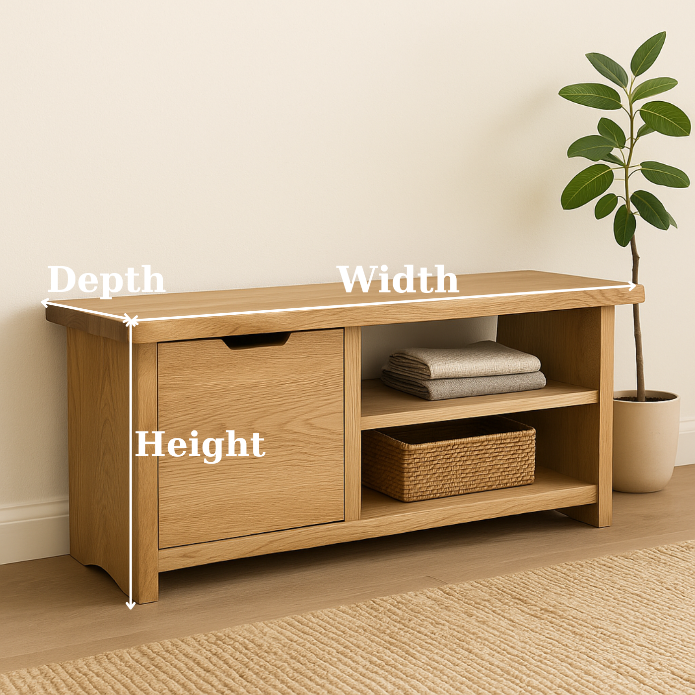 Handcrafted Solid Wood Bench – Oak Entryway Storage Bench & Cabinet