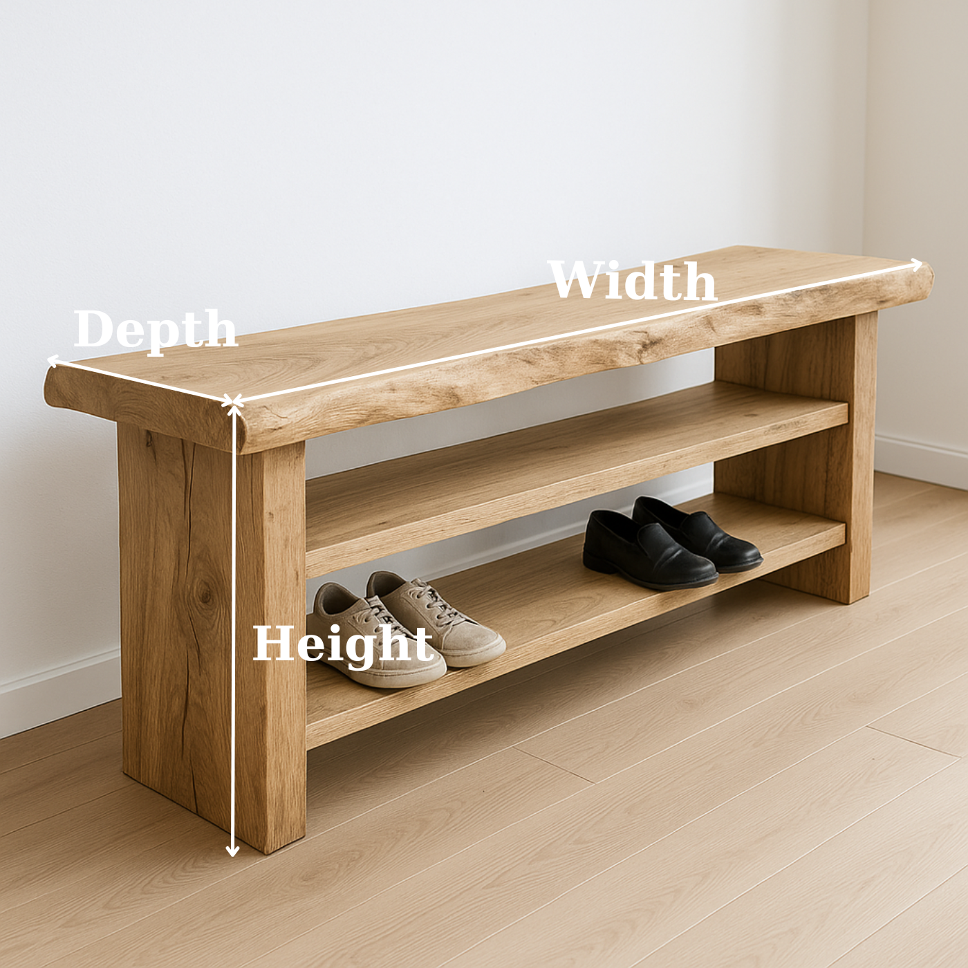 Handcrafted Solid Wood Entryway Bench with Shoe Storage – Natural Live-Edge Design