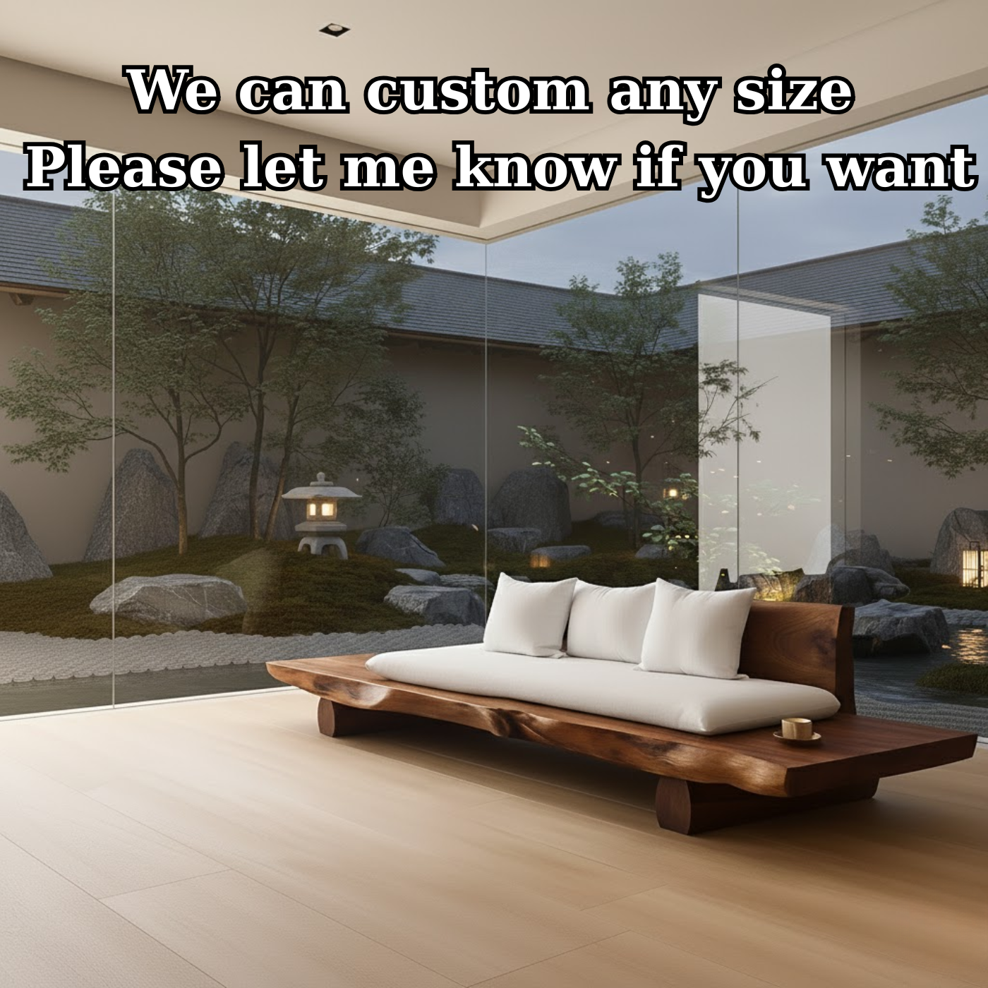 Handcrafted Solid Wood Sofa – Low Live Edge Wood Couch with Minimalist Zen Design