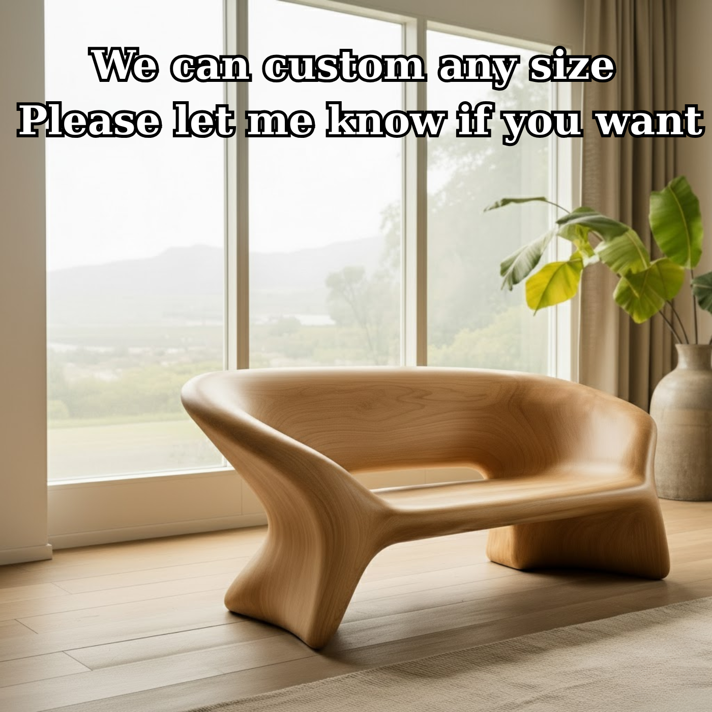 Handcrafted Solid Wood Sofa – Sculptural Organic Bench-Style Couch with Smooth Minimalist Design