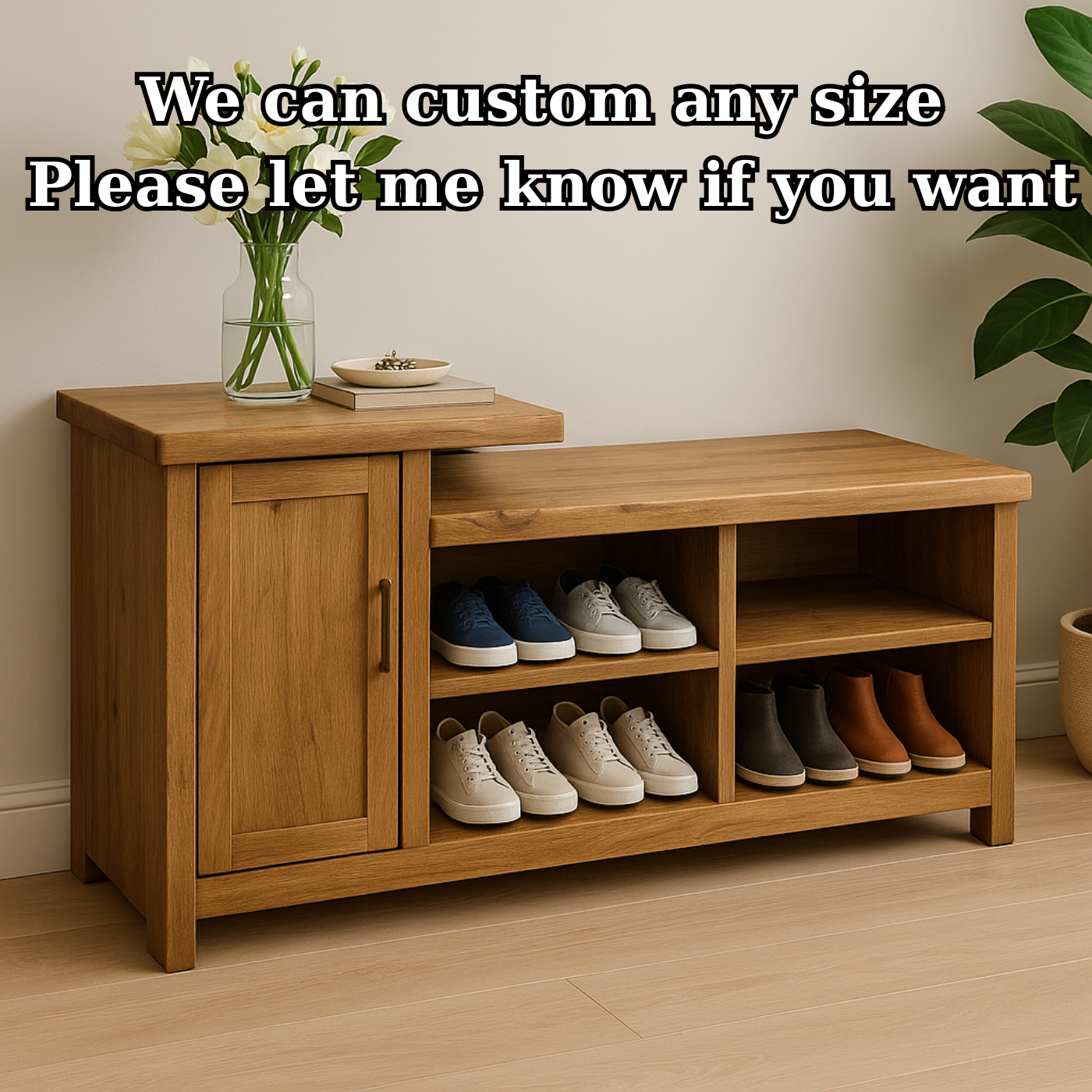 Handcrafted Solid Wood Bench – Entryway Storage, Cabinet & Shoe Cubbies