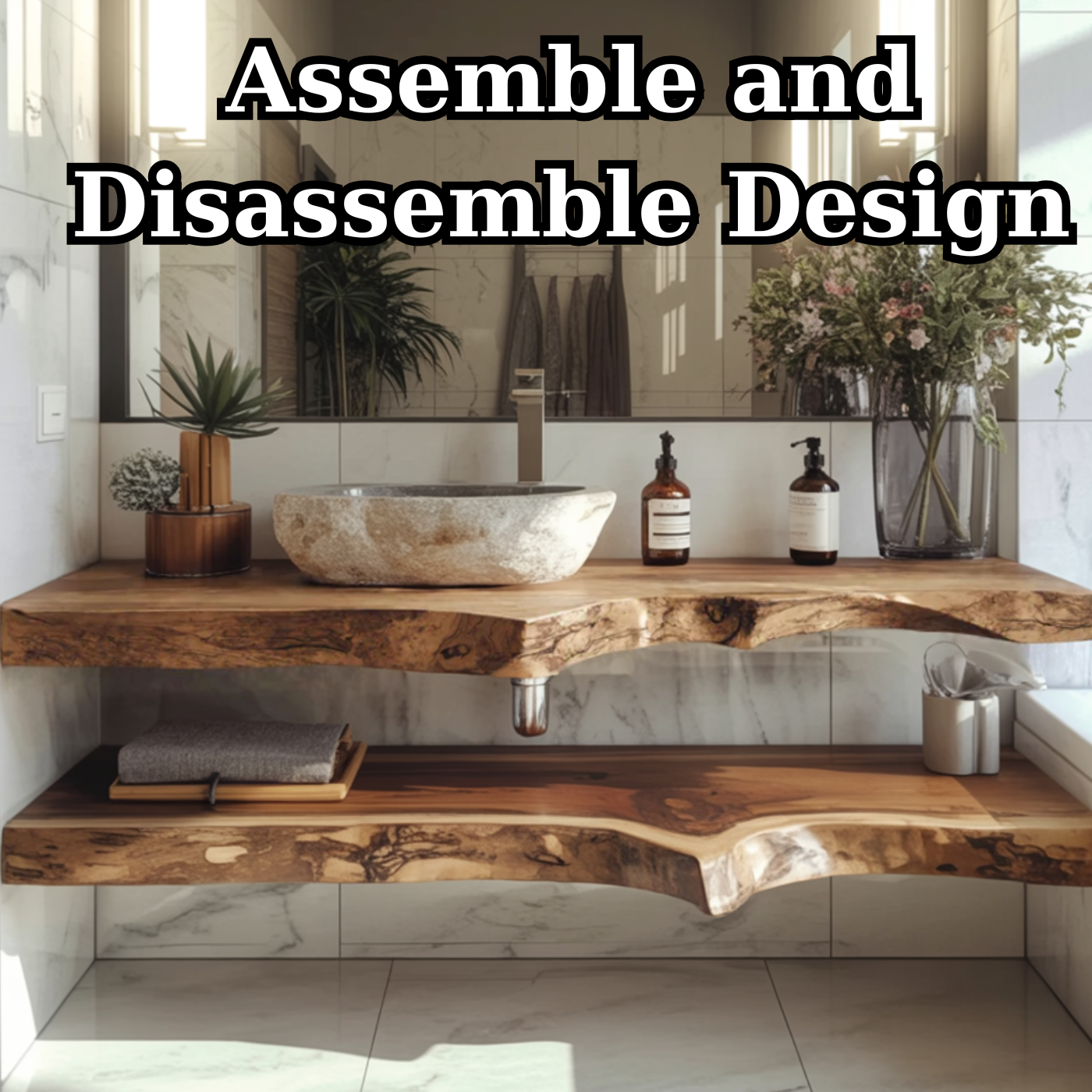 Handcrafted Solid Wood Floating Vanity – Live Edge Two-Tier Console