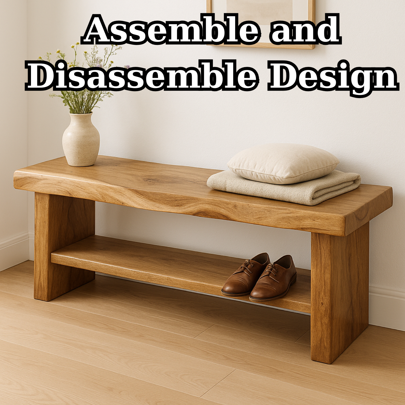 Handcrafted Solid Wood Bench – Live Edge Entryway Seating with Storage Shelf