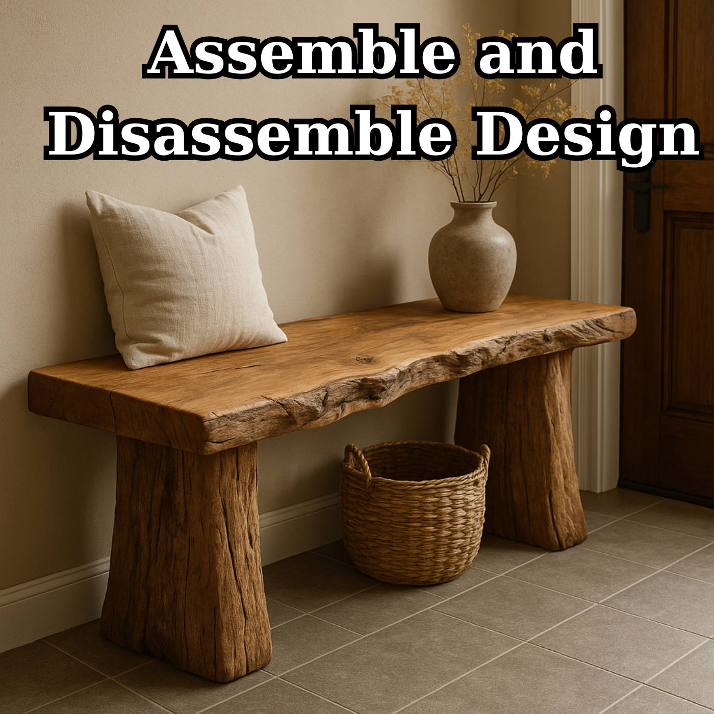 Handcrafted Solid Wood Rustic Bench – Natural Live-Edge Slab Entryway Seating
