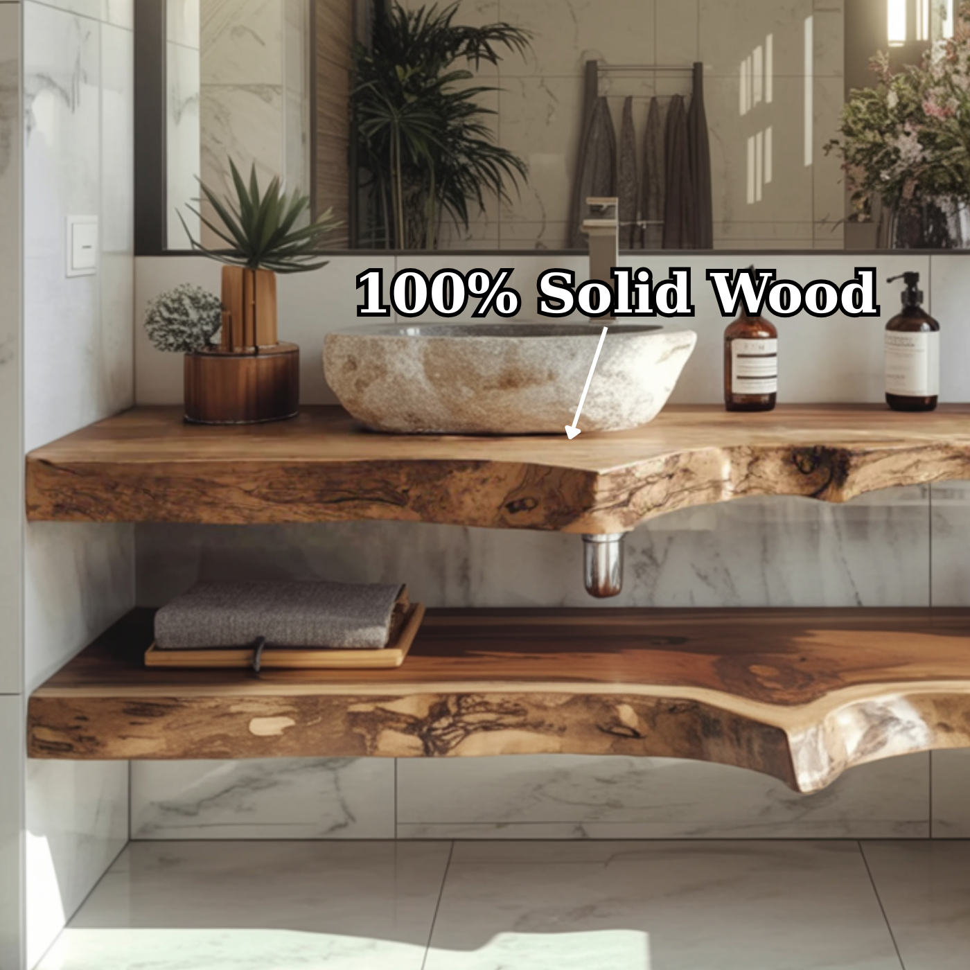 Handcrafted Solid Wood Floating Vanity – Live Edge Two-Tier Console