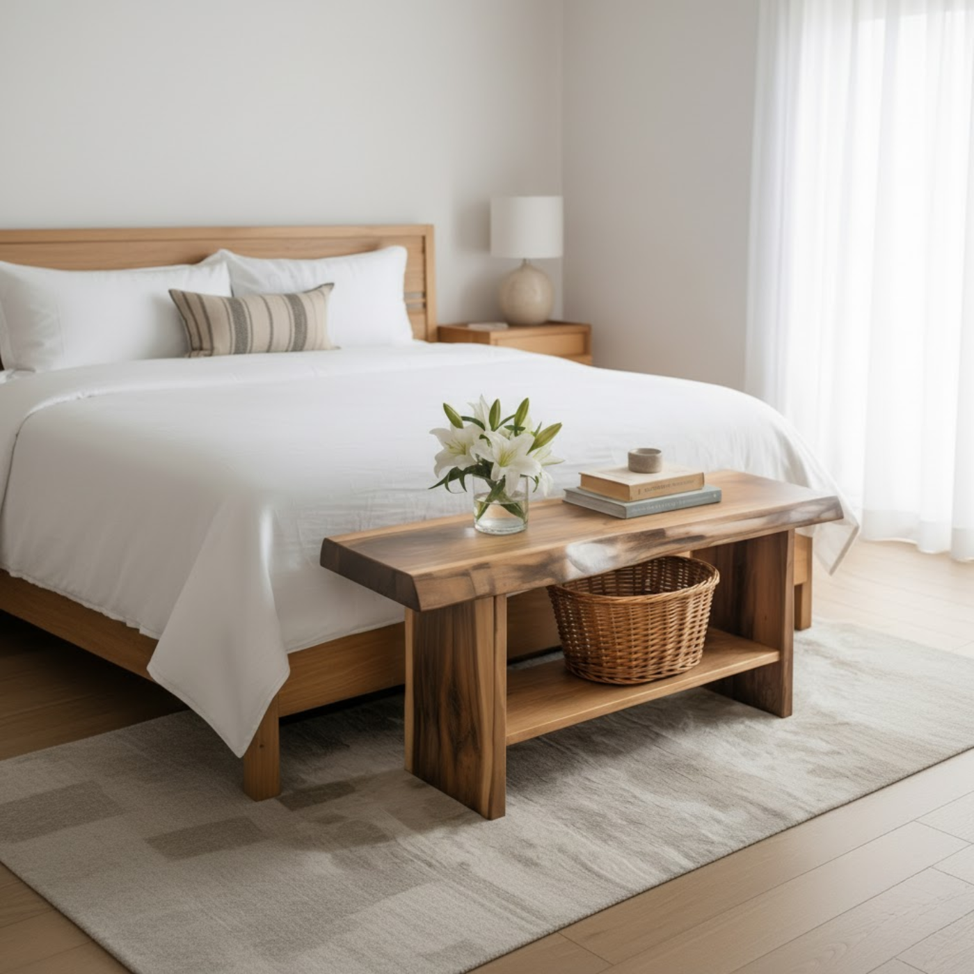 Handcrafted Solid Wood Bench – Live Edge Seating & Bedroom Storage