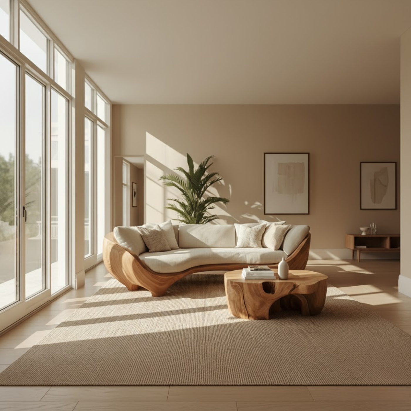 Handcrafted Solid Walnut Sofa – Modern Sculptural Wood Couch with Smooth Organic Curves