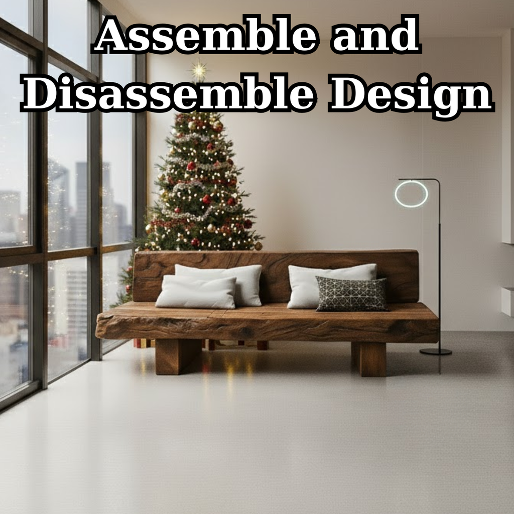 Handcrafted Solid Walnut Sofa – Rustic Live Edge Wood Couch with Minimalist Design for Holiday Decor