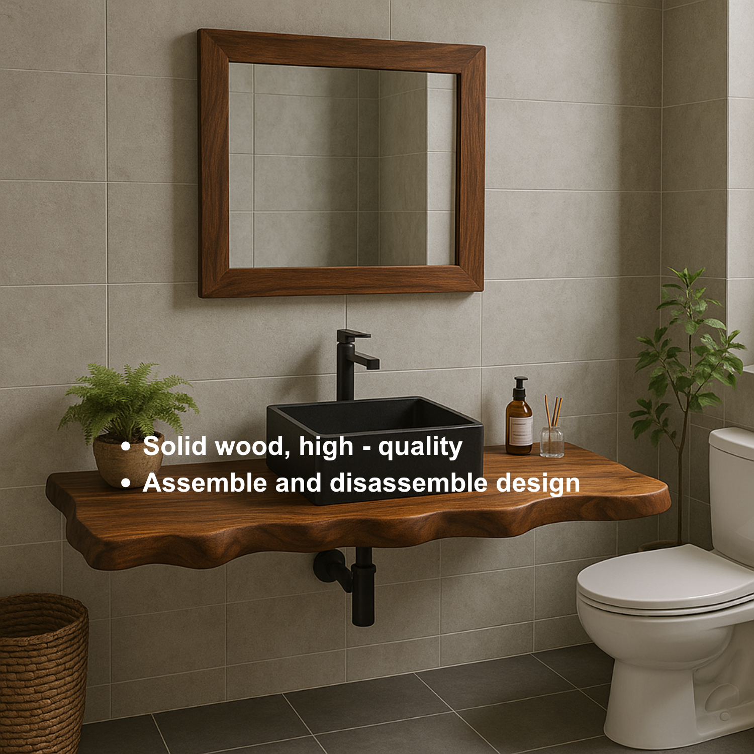 Handcrafted Solid Wood Floating Vanity with Organic Sculpted Live Edge Detailing