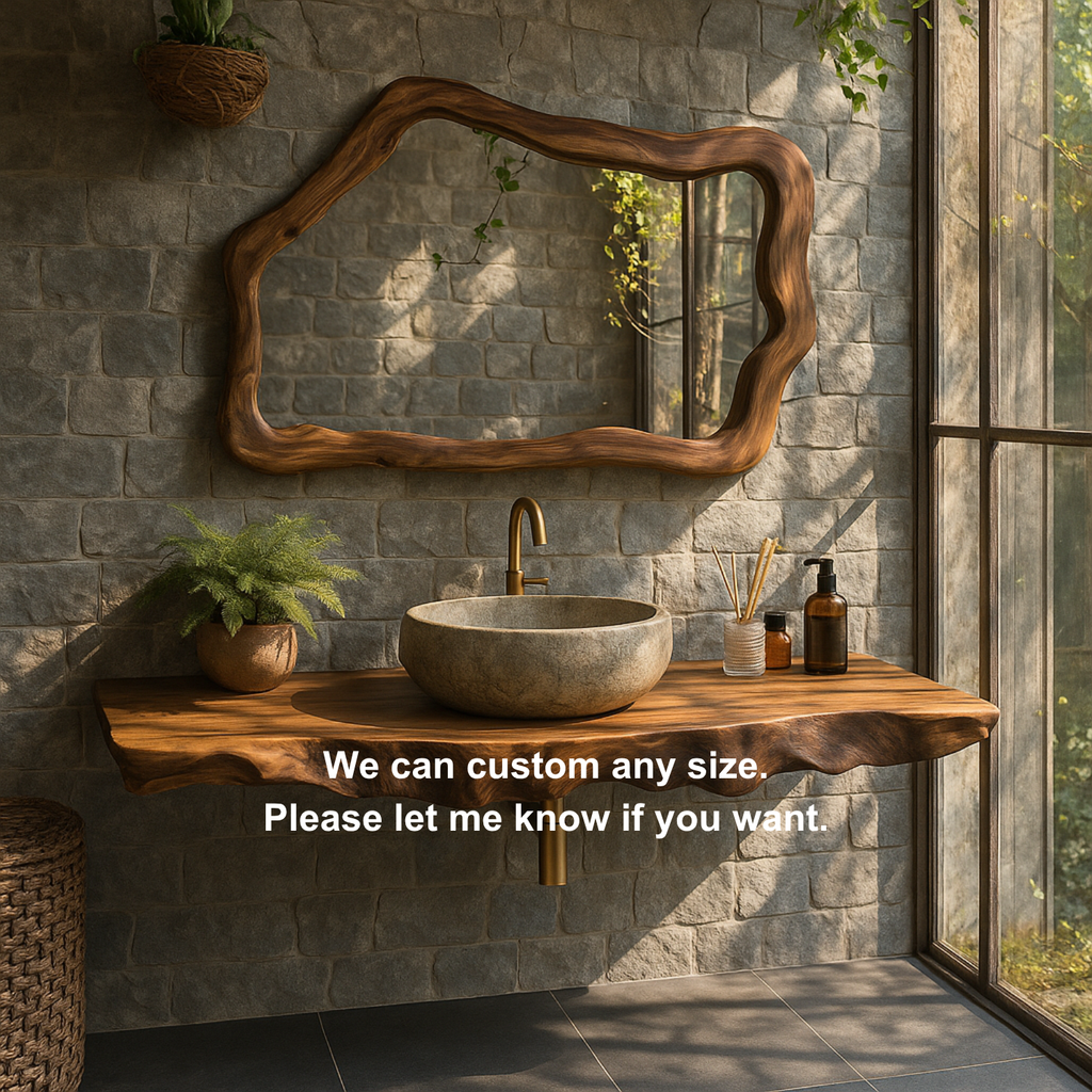 Handcrafted Solid Wood Floating Vanity with Natural Wave Edge for Organic Modern Bathrooms