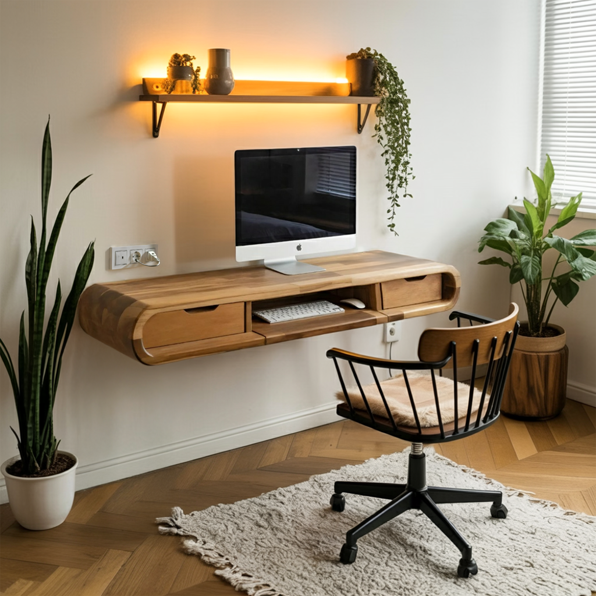 Modern Floating Wall Mounted Desk With Drawers For Bedroom And Office
