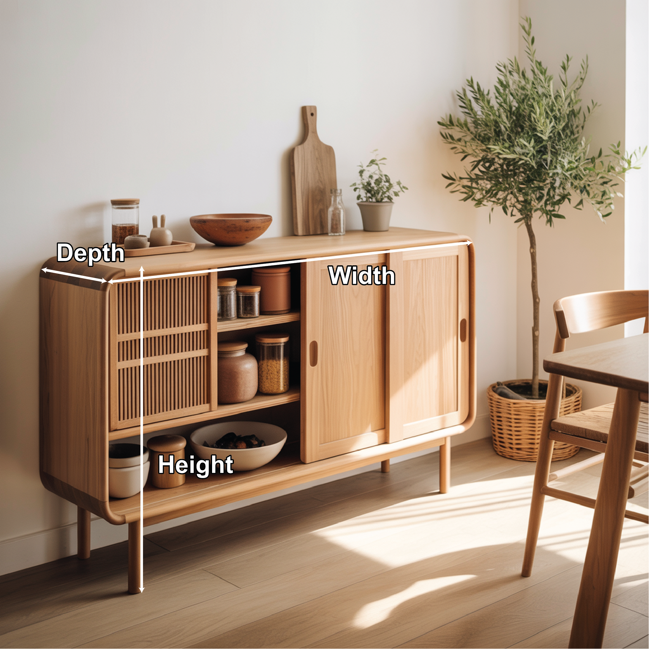 Solid Wood Console Table with Sliding Doors – Handmade Natural Finish Storage Cabinet