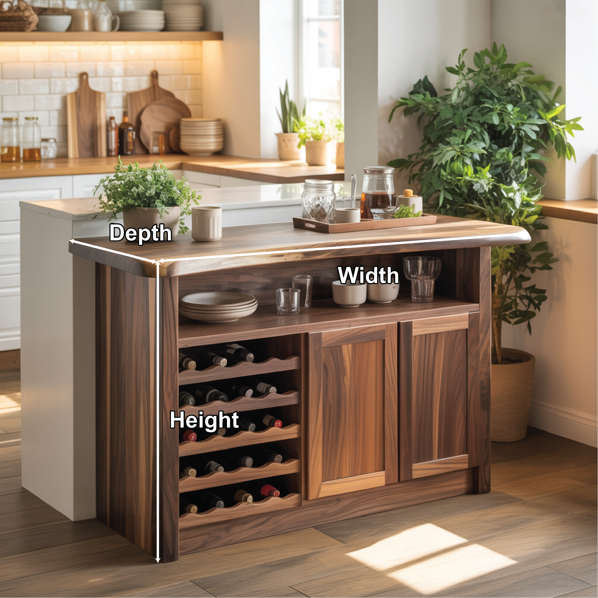 Handcrafted Solid Wood Wine Cabinet for Dining Room | Elegant Natural Storage & Display