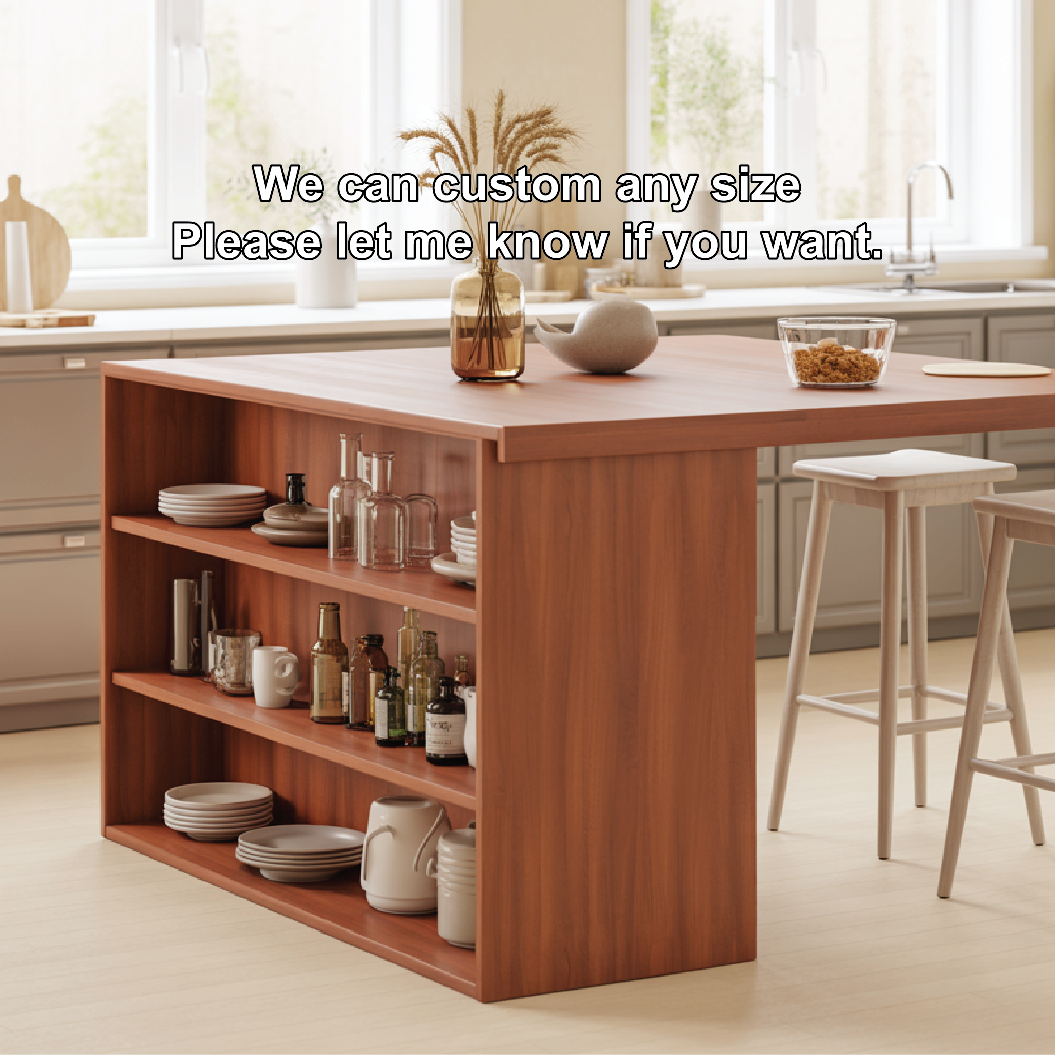 Handcrafted Solid Wood Dining Table with Open Storage Shelves for Modern Kitchen Interiors