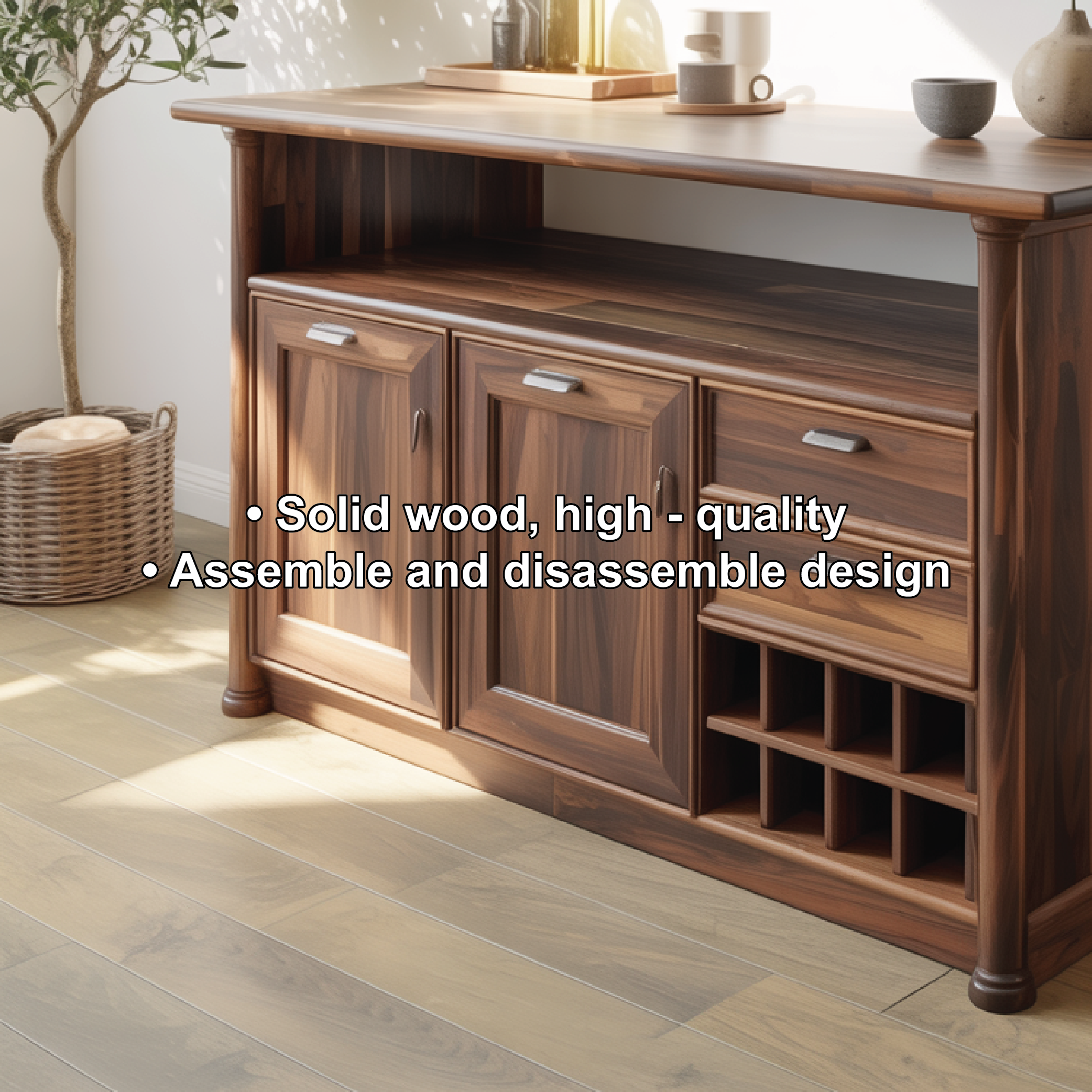 Solid Wood Console Table with Wine Storage – Handcrafted Sideboard for Dining Room