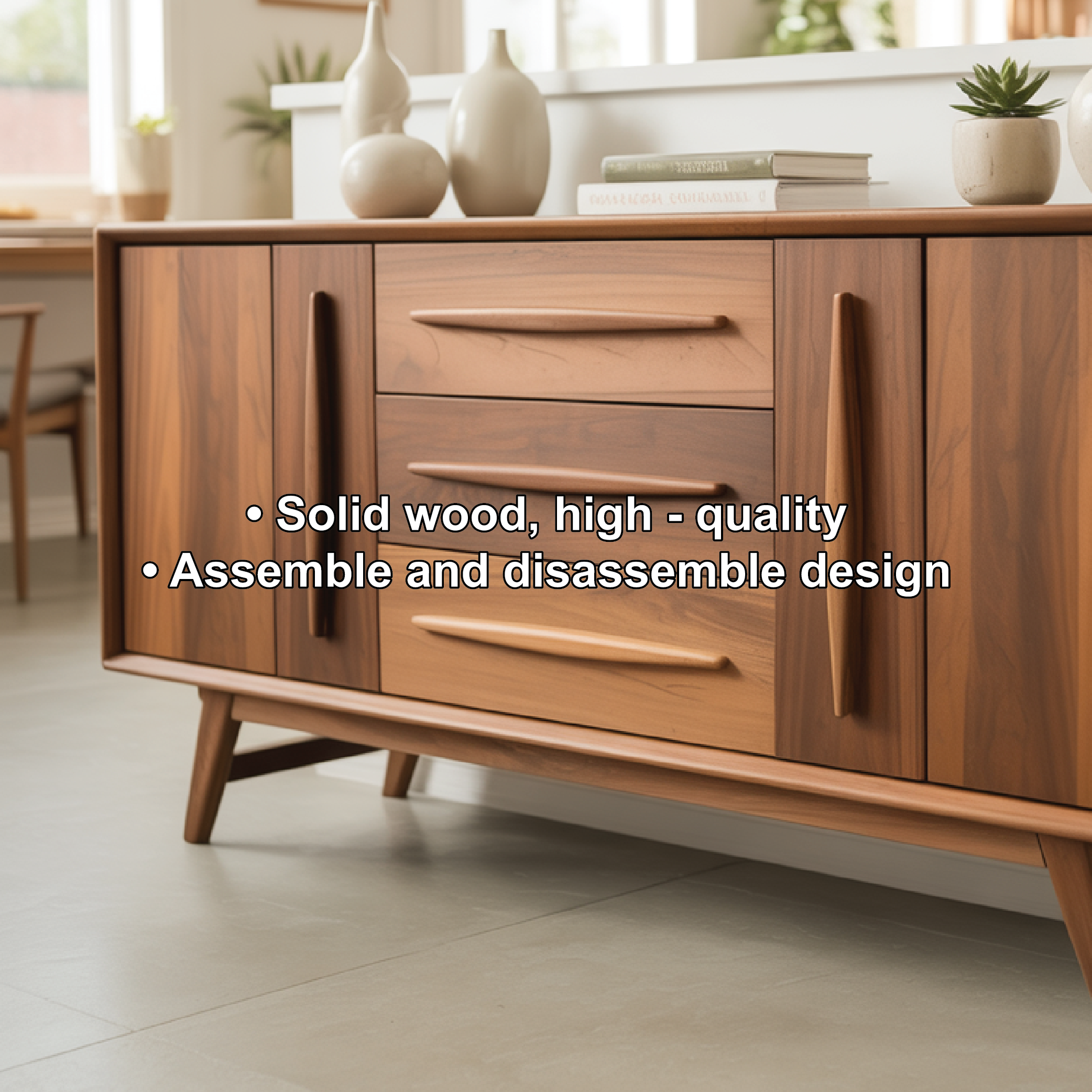 Handcrafted Solid Wood Dining Storage Cabinet with Mid-Century Design and Smooth Drawer Fronts