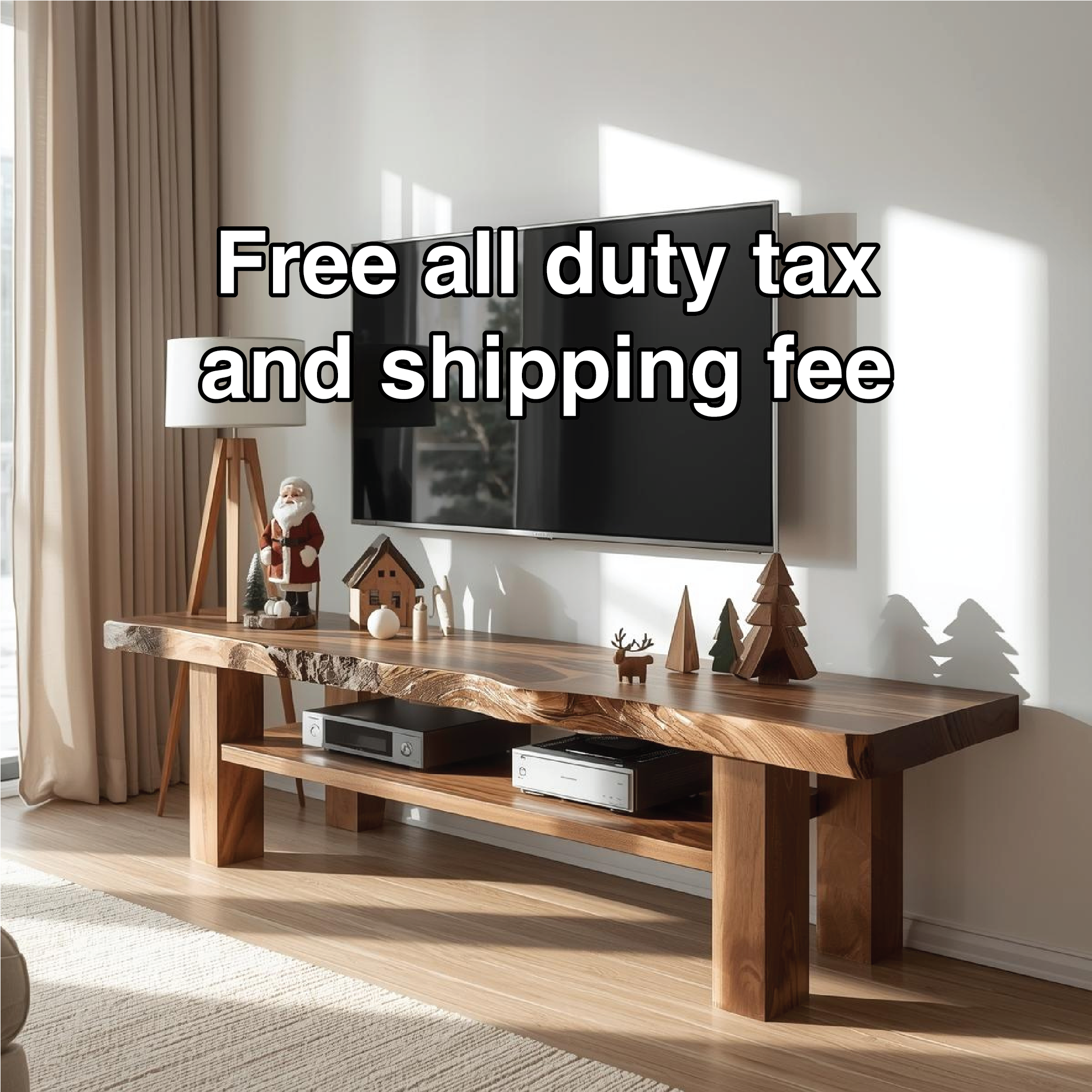 Handcrafted Solid Wood Live Edge TV Stand with Natural Finish for Modern and Rustic Interiors