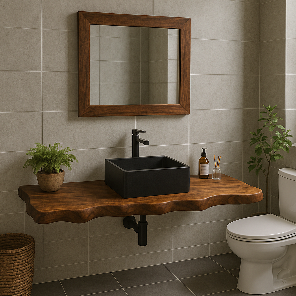 Handcrafted Solid Wood Floating Vanity with Organic Sculpted Live Edge Detailing