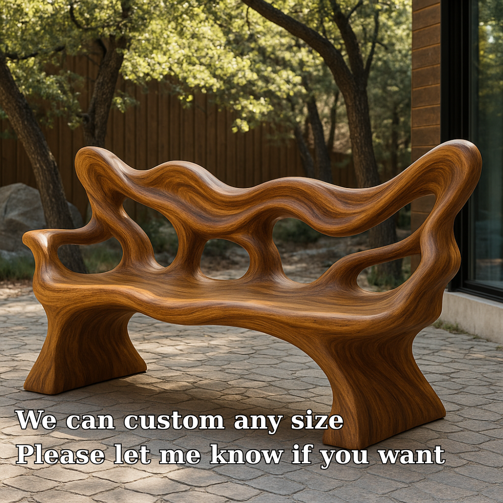 Handcrafted Solid Wood Bench with Backrest – Artistic Organic Design for Indoor & Outdoor Spaces