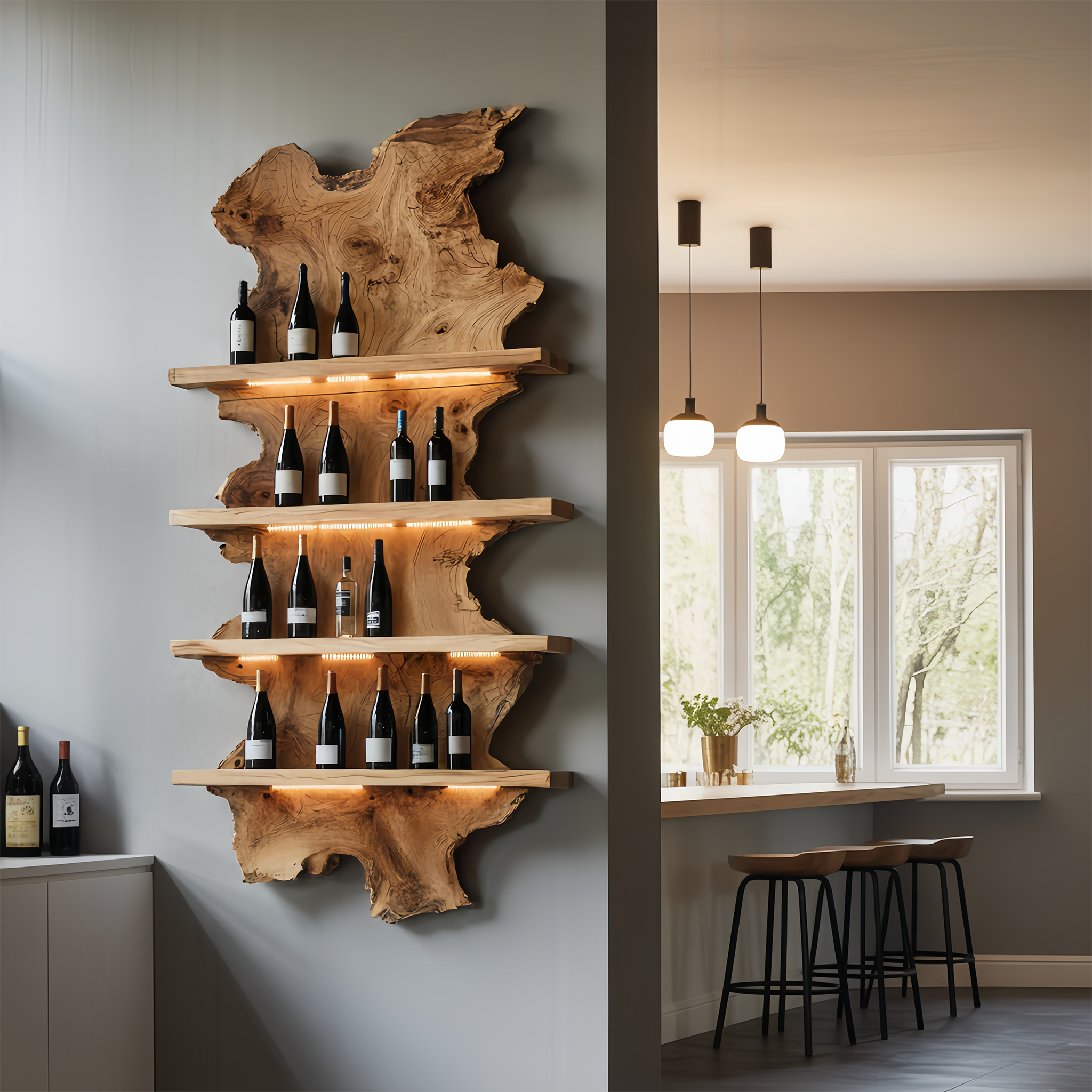 Mid Century Live Edge Wine Holder For Bar Decor And Home Art